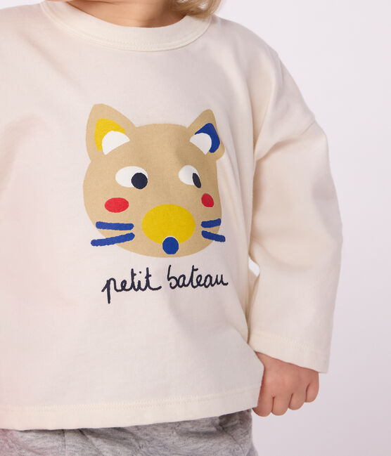 Tee-shirt bébé en coton à manches longues, motif chat MILK/ MULTICO