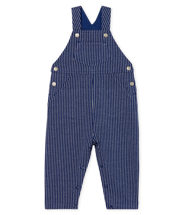Lange salopette van gestreepte mesh babyjongen blauw/wit