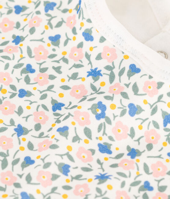 Bavoir unitaire fleurs en coton blanc MARSHMALLOW/blanc MULTICO