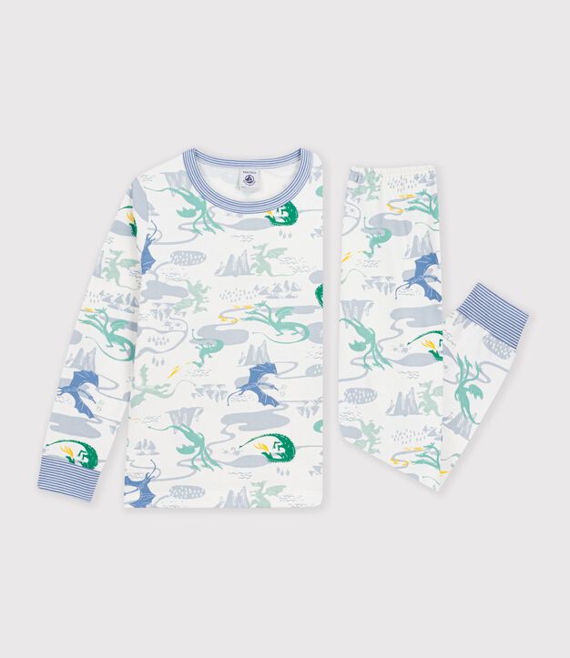 Kinderpyjama van fleece met drakenprint wit/multicouleur
