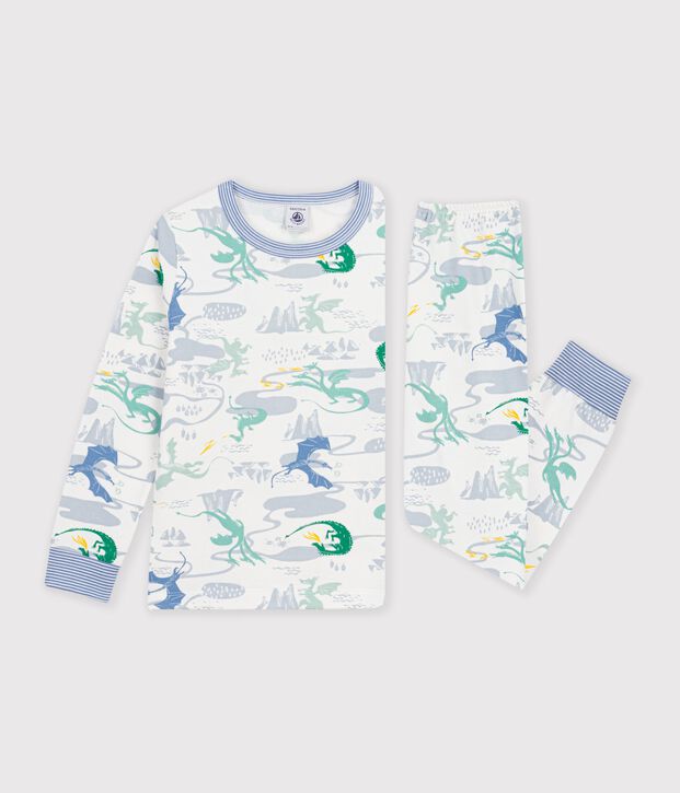 Kinderpyjama van fleece met drakenprint wit/multicouleur