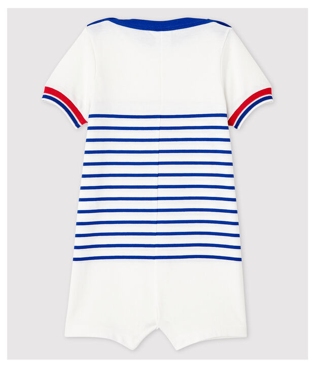 Korte gestreepte jersey jumpsuit voor jongens wit/blauw