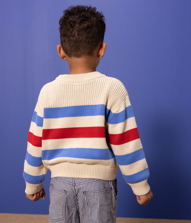 Pull ray&eacute; en coton enfant fille / gar&ccedil;on &eacute;cru/bleu/rouge