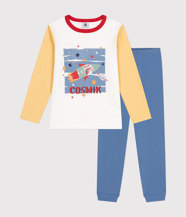 Katoenen kinderpyjama met ruimtemotief blauw/multicouleur