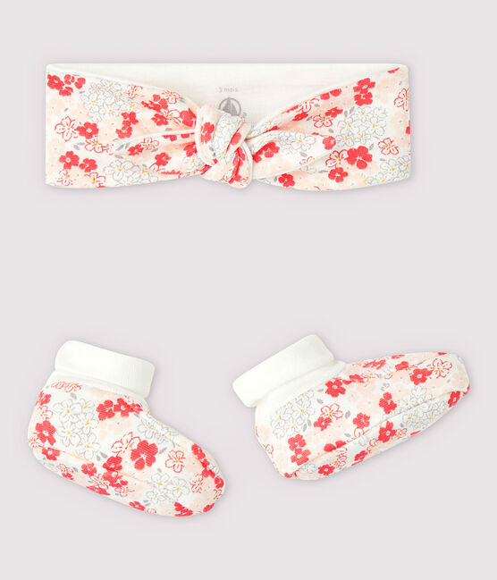 Lot bandeau et chaussons fleuri bébé fille en tubique en coton