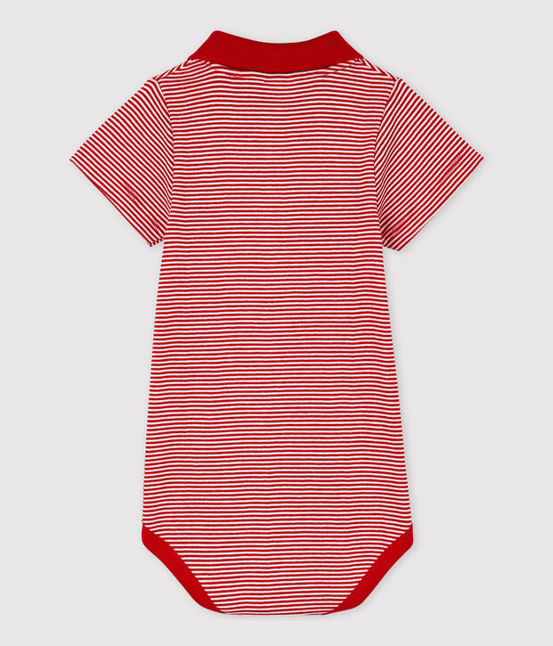 Body col polo en coton manches courtes b&eacute;b&eacute; gar&ccedil;on rouge/blanc