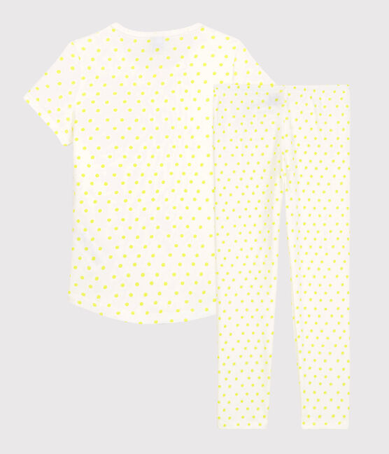 Pyjama à pois jaunes petite fille en coton blanc MARSHMALLOW/ SUNNY
