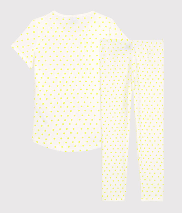 Katoenen pyjama voor meisjes met gele stippen wit/geel