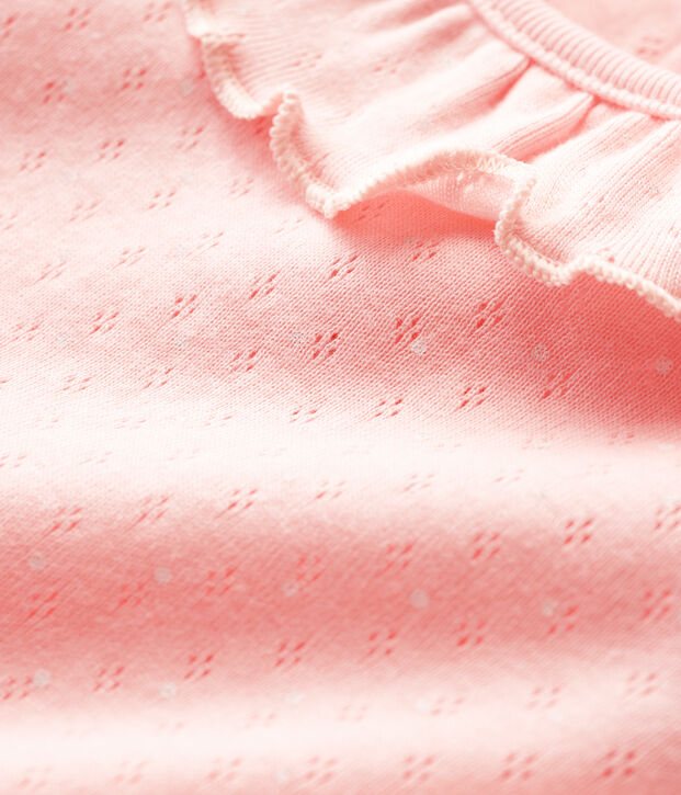 Blouse ajour&eacute;e manches courtes en coton b&eacute;b&eacute; fille rose/blanc