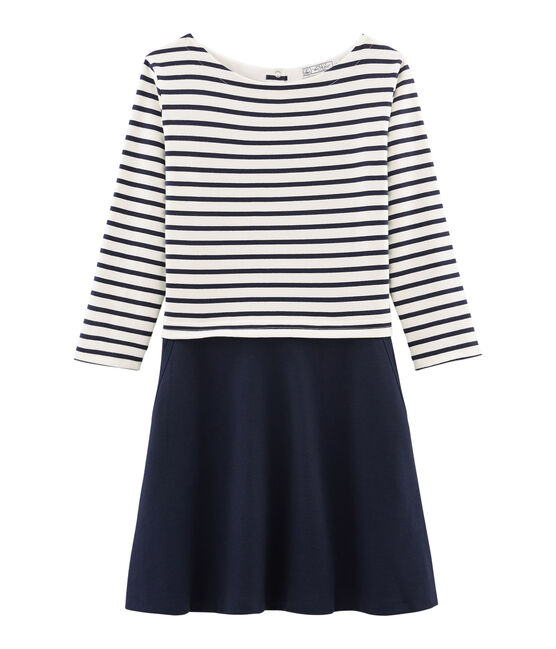 Jurk met lange mouwen vrouwen blauw SMOKING/beige COQUILLE