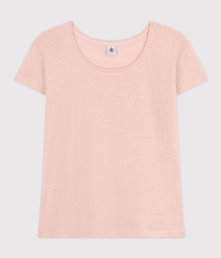 LE Droit, linnen T-shirt voor dames met ronde hals roze