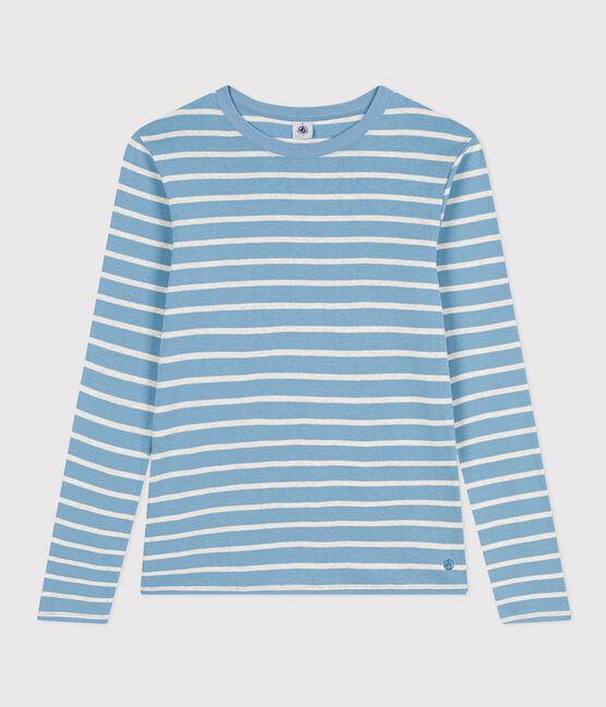 L'ICONIQUE, dames-T-shirt met ronde hals in katoen AZUL/ MONTELIMAR