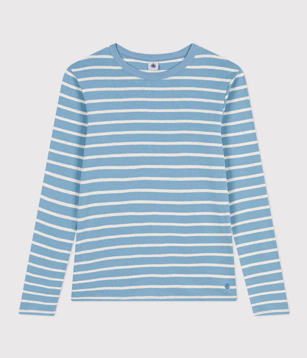 L'ICONIQUE, dames-T-shirt met ronde hals in katoen blauw/beige