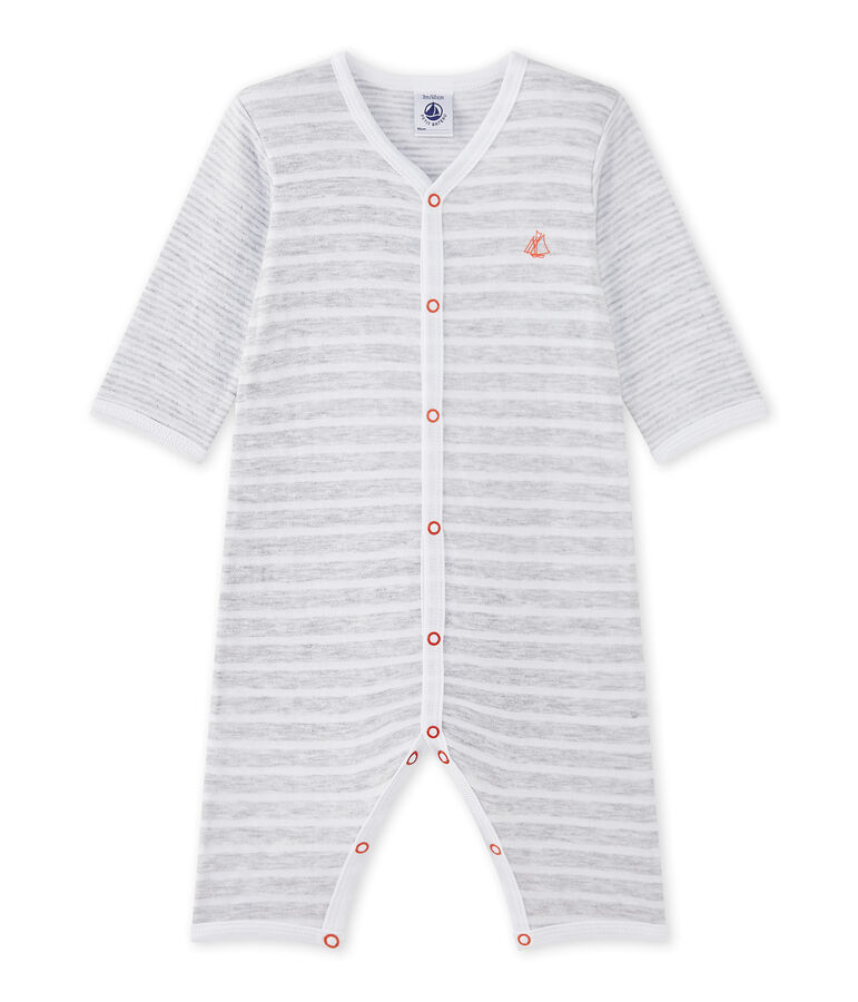 Pyjama zonder voetjes voor babyjongens grijs POUSSIERE/wit ECUME