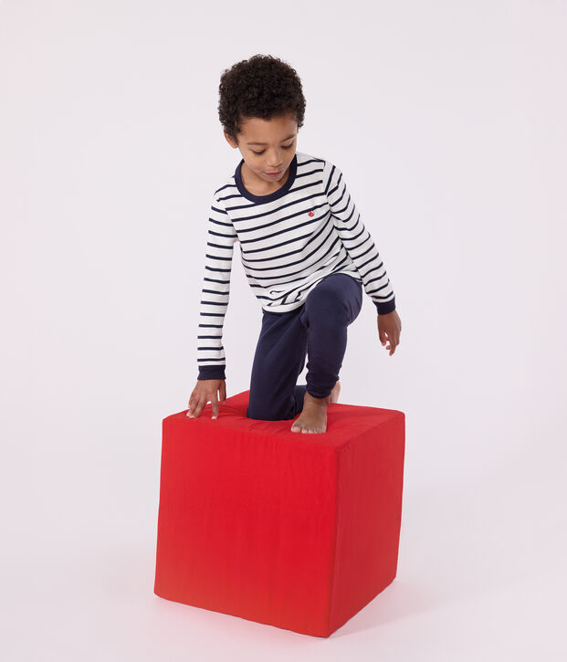 Katoenen marini&egrave;repyjama voor jongens wit/blauw