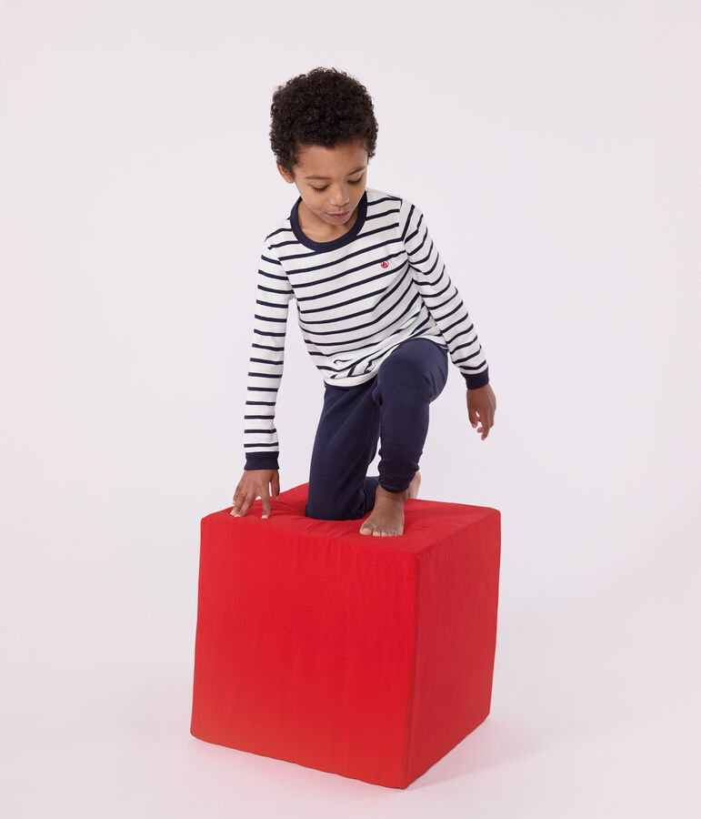 Katoenen marini&egrave;repyjama voor jongens wit/blauw