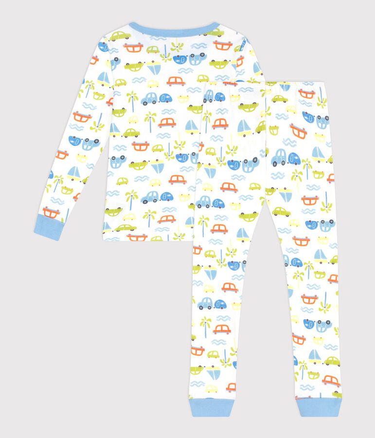 Pyjama tr&egrave;s ajust&eacute; enfant en coton imprim&eacute; voitures blanc MARSHMALLOW/blanc MULTICO