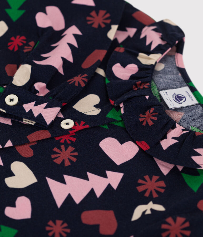 Blouse manches longues en flanelle enfant fille bleu/multicouleur