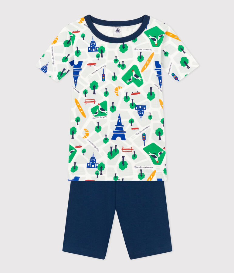 Pyjama short imprim&eacute; Paris en coton enfant bleu/multicouleur