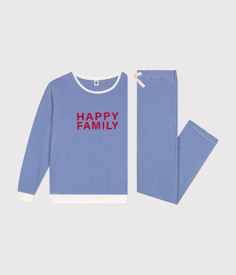 Pyjama en coton ray&eacute; femme bleu/blanc
