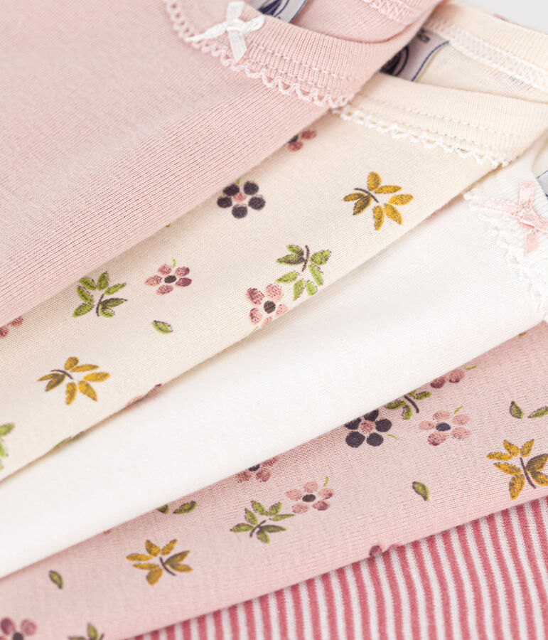 Lot de 5 bodies manches longues fleurs en coton b&eacute;b&eacute; variante 1