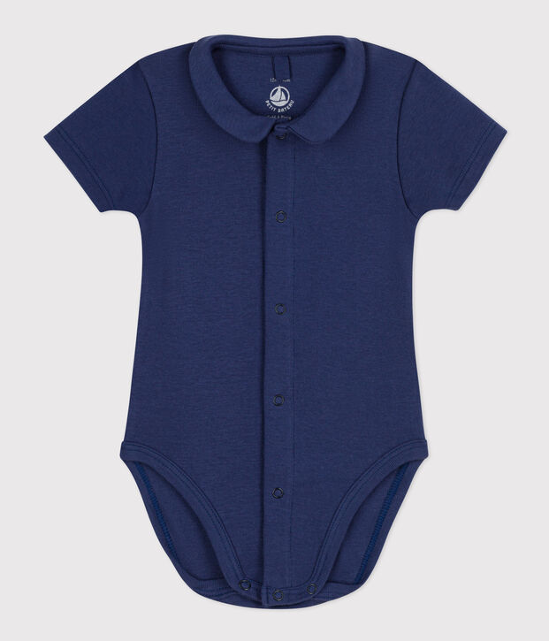 Body manches courtes &agrave; col en coton b&eacute;b&eacute; bleu