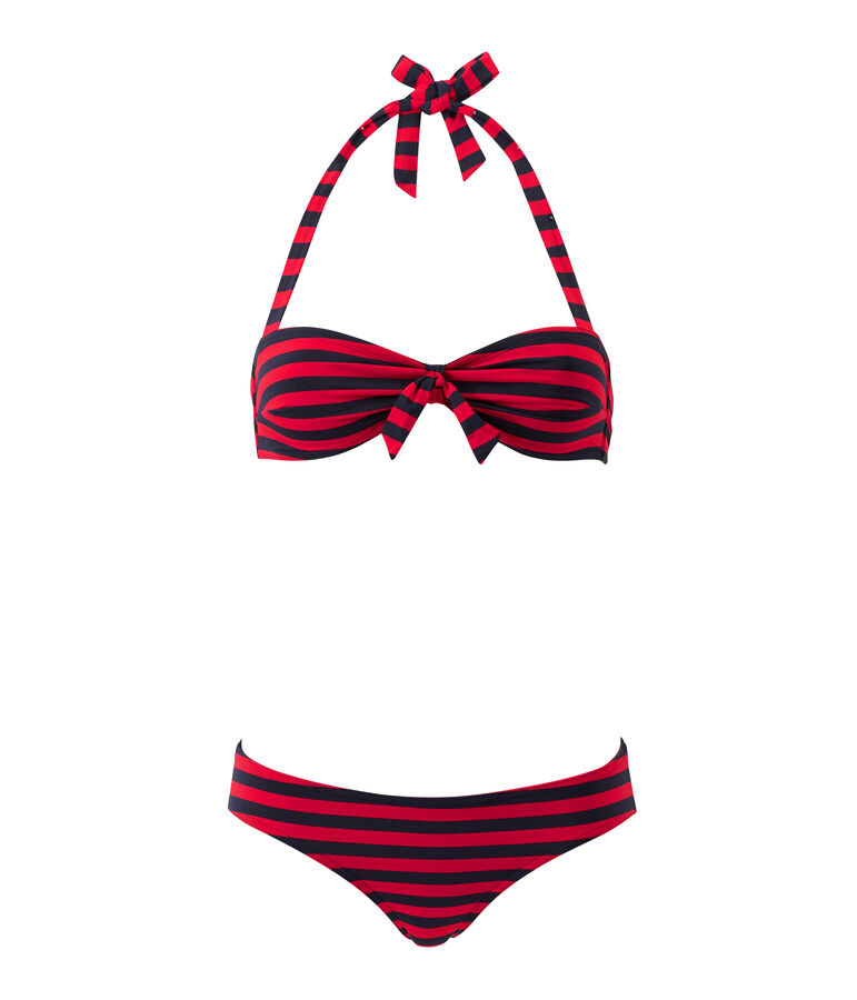Bandeaubikini met slip, gestreept blauw/rood