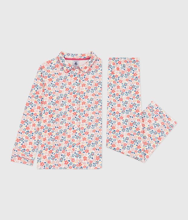 Pyjama boutonn&eacute; enfant en coton imprim&eacute; blanc/multicouleur