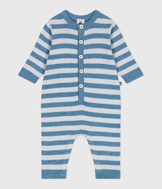Gestreept babypakje in breiwerk van wol en katoen blauw ADRIATIC/ CO2