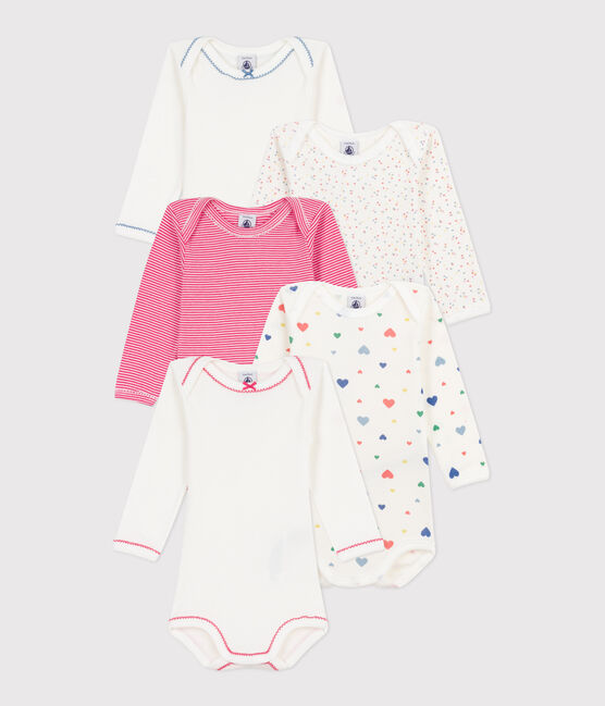 Setje van katoenen babybody's met lange mouw en hartjesprint variante 1