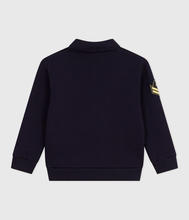 Sweatshirt esprit polo enfant en coton uni bleu marine