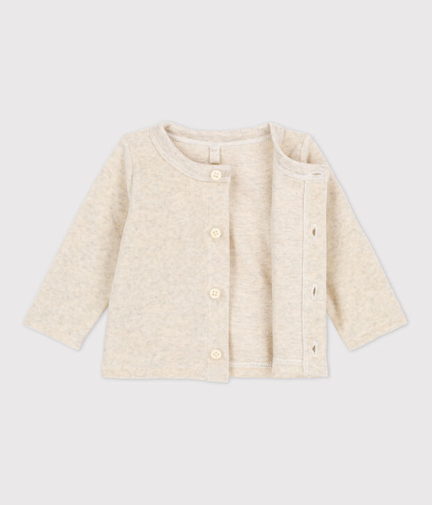 Cardigan en velours b&eacute;b&eacute; en coton beige chin&eacute;