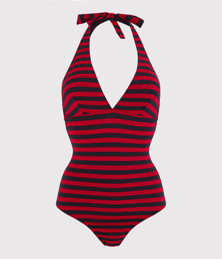Maillot de bain 1 pi&egrave;ce reycl&eacute; Femme bleu/rouge