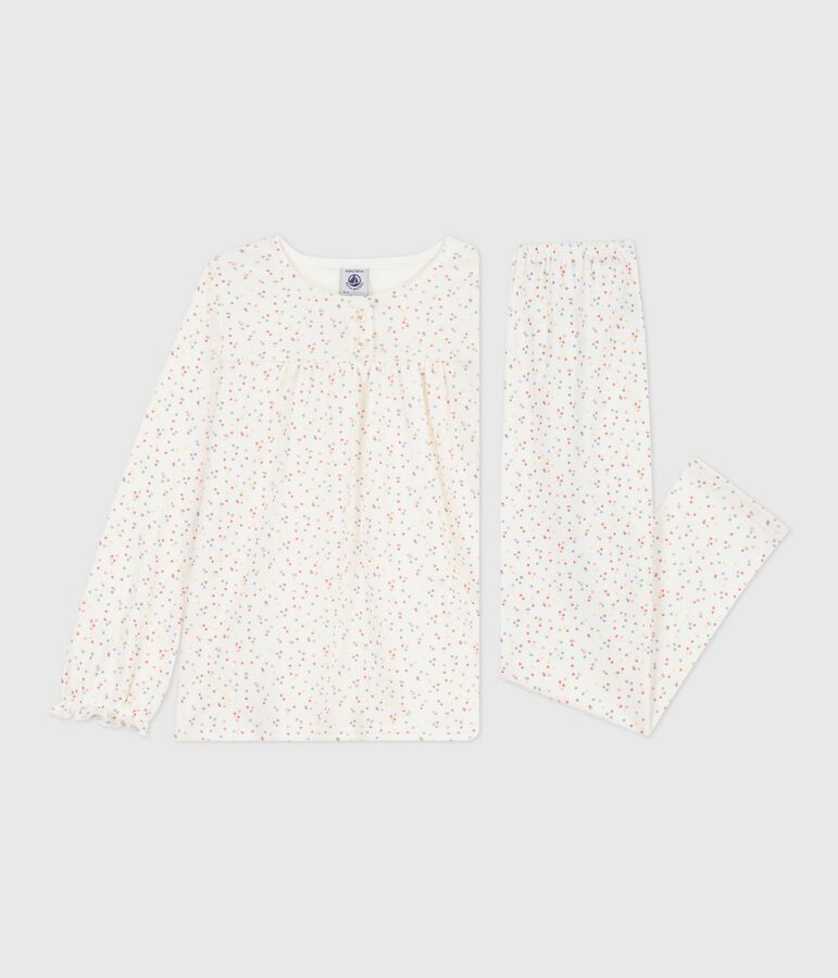 Pyjama enfant en coton imprim&eacute; pois blanc/multicouleur