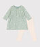 Katoenen jurk en legging voor baby's groen HERBIER/wit MULTICO
