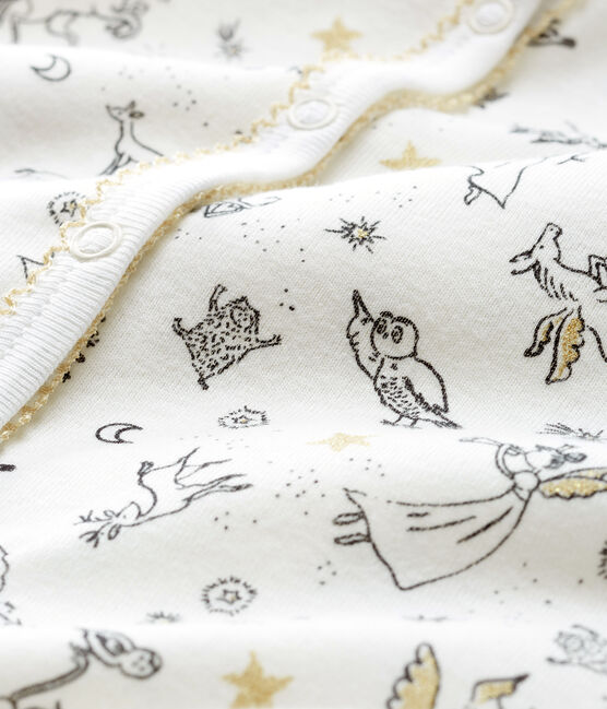 Dors bien sans pieds bébé fille en côte blanc MARSHMALLOW/ MULTICO CN