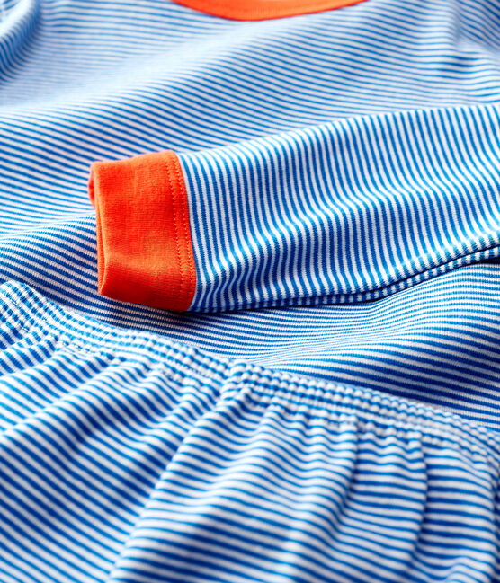 Pyjama à rayures milleraies petit garçon en coton bleu RUISSEAU/blanc MARSHMALLOW
