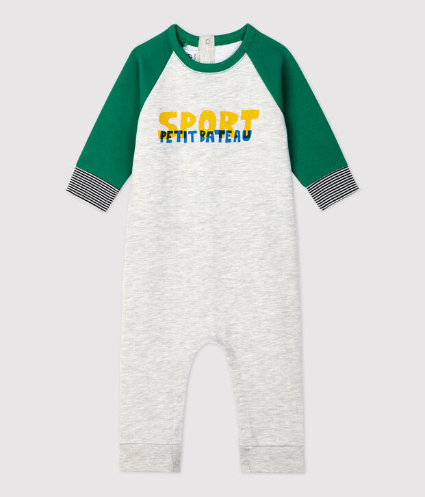 Jumpsuit baby van molton. grijs/groen