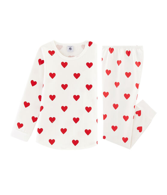 Pyjama coeur petite fille en molleton blanc MARSHMALLOW/rouge TERKUIT