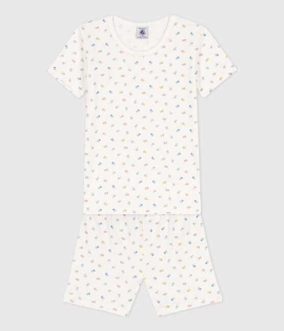 Aansluitende korte pyjama van katoen voor meisjes wit MARSHMALLOW/wit MULTICO