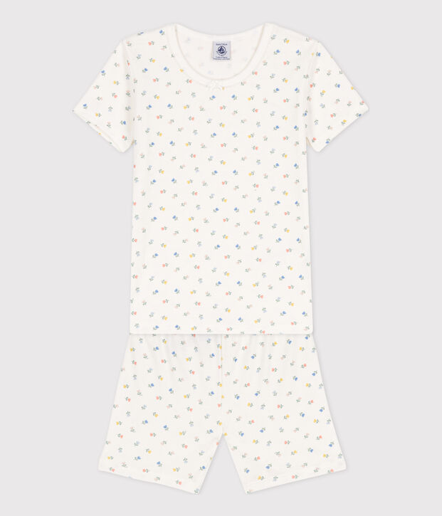Aansluitende korte pyjama van katoen voor meisjes wit/multicouleur