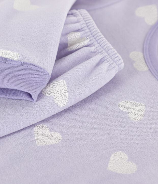 Fluwelen kinderpyjama met hartjesprint purper/wit