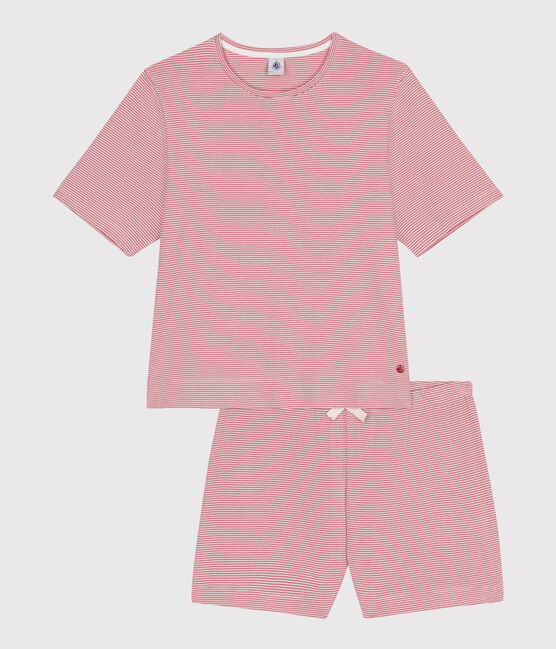 Katoenen korte damespyjama met strepen roze ROSEWOOD/ MARSHMALLOW