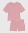 Katoenen korte damespyjama met strepen roze ROSEWOOD/ MARSHMALLOW