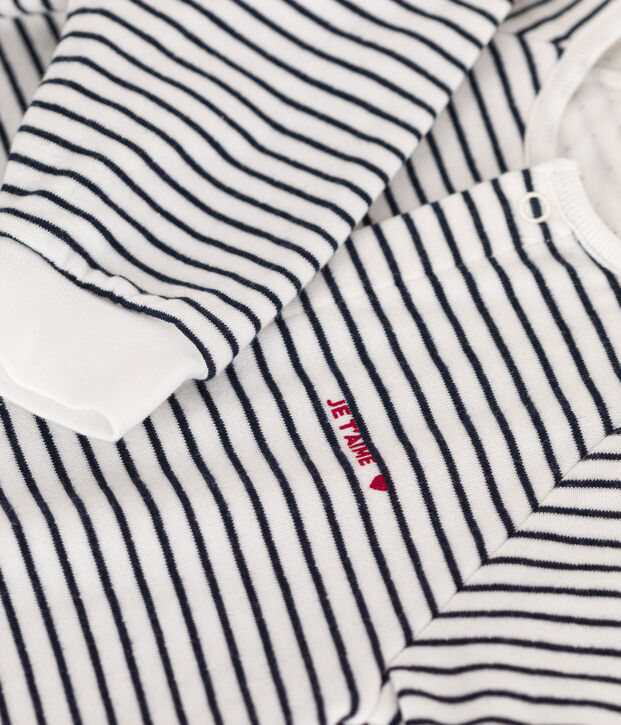 Gestreept babypakje in tubic wit/blauw