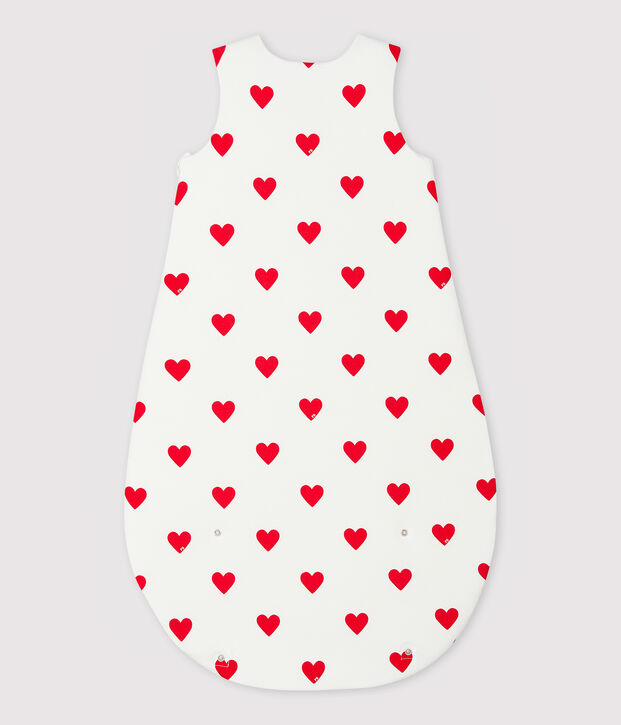 KATOENEN BABYTRAPPELZAKJE MET HARTJESPRINT TOG 2 wit/rood