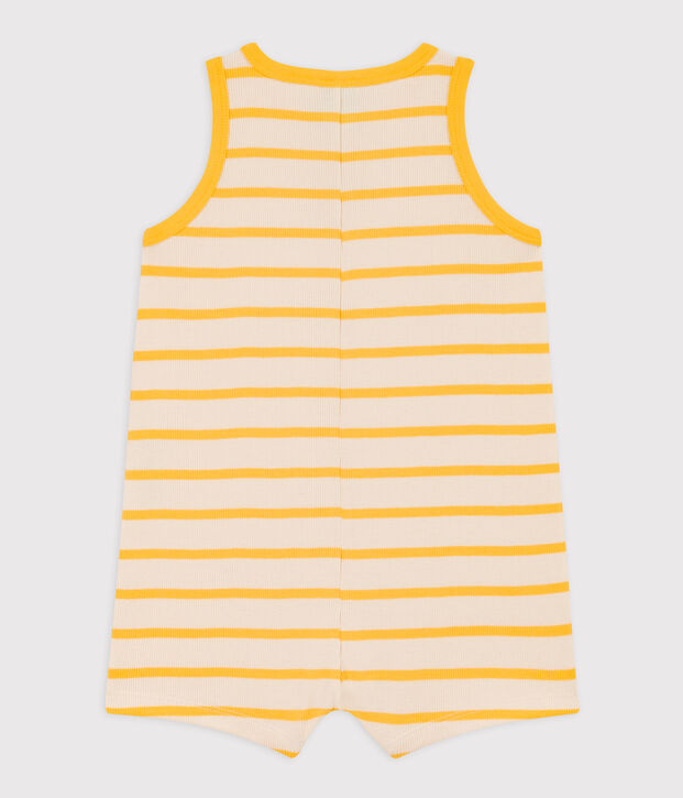 Combinaison courte b&eacute;b&eacute; en maille c&ocirc;tel&eacute;e ray&eacute;e &eacute;cru/jaune