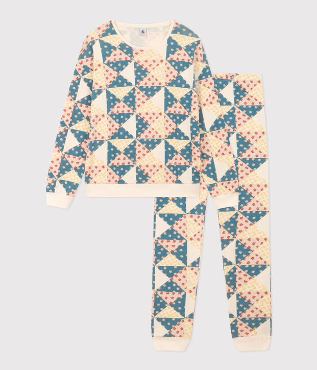 Pyjama patchwork en coton femme &eacute;cru/multicouleur