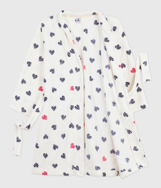 Robe de chambre enfant en polaire imprim&eacute; blanc/multicouleur