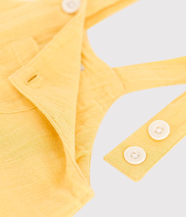 Effen salopette met korte pijpen van luchtig katoen voor baby's geel